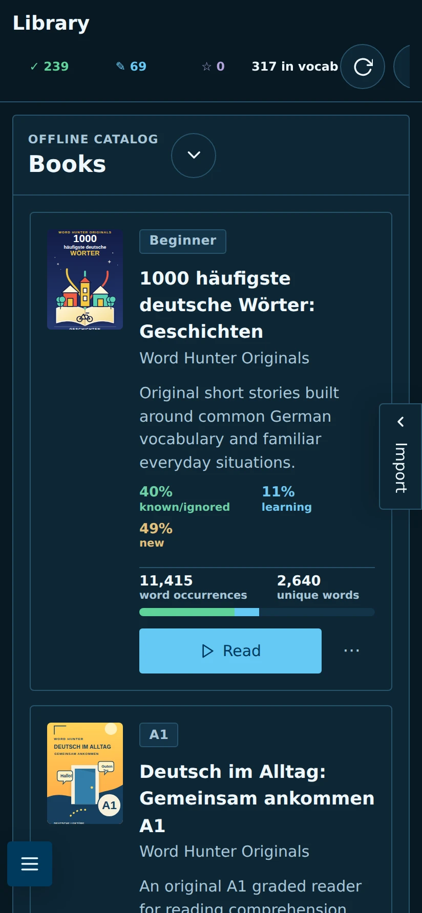 Word Hunter Pocket library on a phone